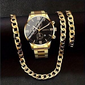 Geneva Gold Watch and Chain Set